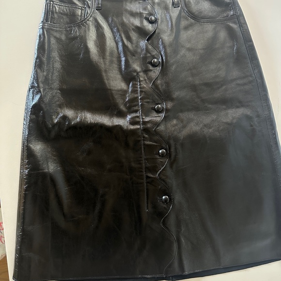 Citizens of Humanity Black Lamb Leather MidiSkirt With Scalloped Buttons - Picture 1 of 8